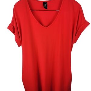 Lildy solid short sleeve Tunic pockets top red
